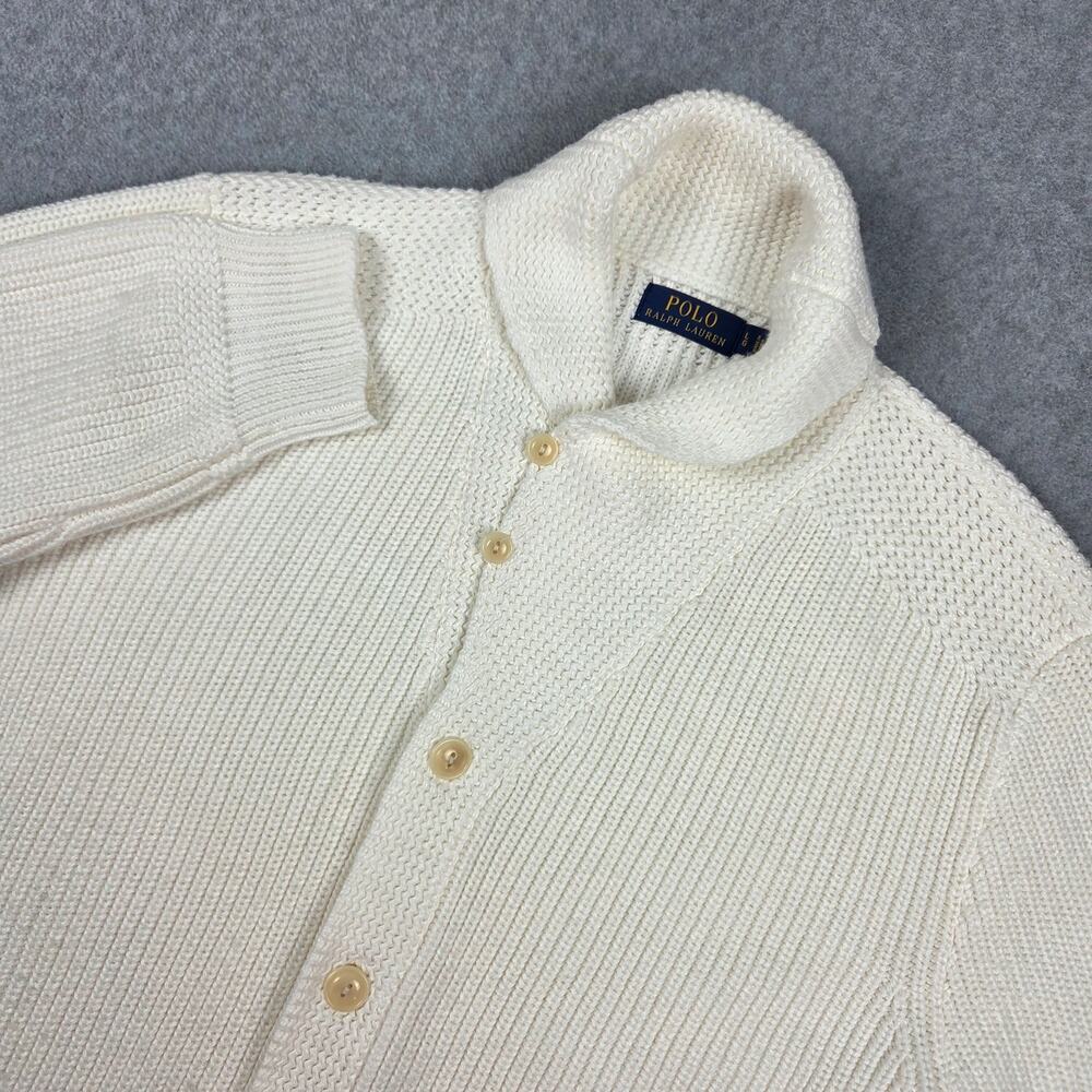 Polo Ralph Lauren Mens Large Shawl Collar Cardigan Ribbed Knit Cream color